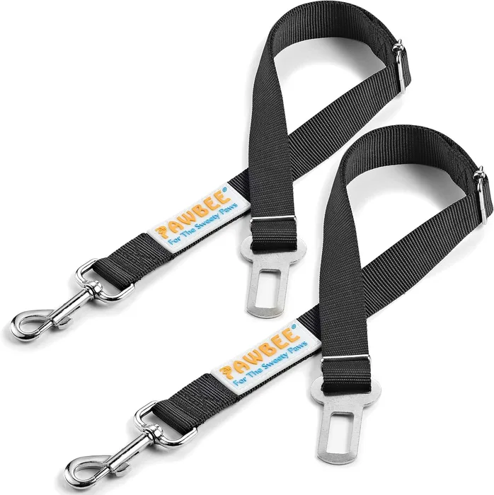 PAWBEE Nylon car tethers, 2 pack; adjustable nylon with stainless hooks
