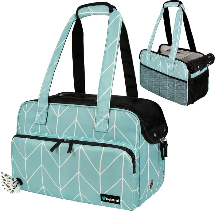 PetAmi Purse-style pet carrier, Chevron Teal; 17 x 8 x 11 in; up to 18 lb