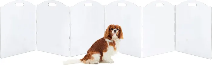 Feoyoho Clear freestanding dog gate, Clear acrylic; 6 panels; 120 in W x 24 in H