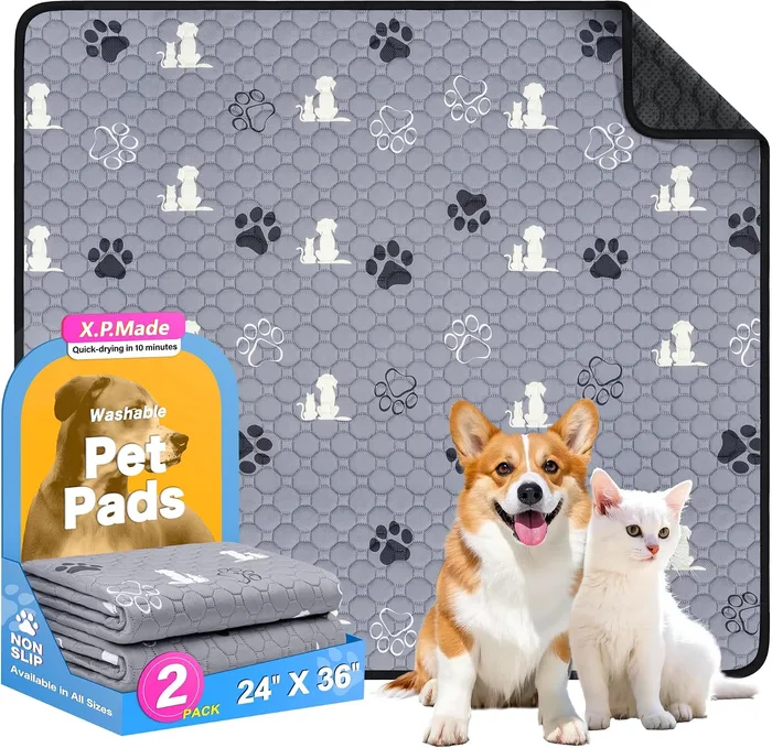 X.P.Made Washable pee pads, 24 x 36 in; Grey; 2 pack