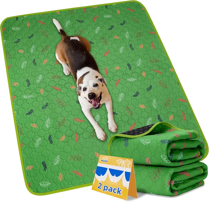 Sunheir Washable pee pads, 31 x 36 in; Leaves-Green; 2 pack