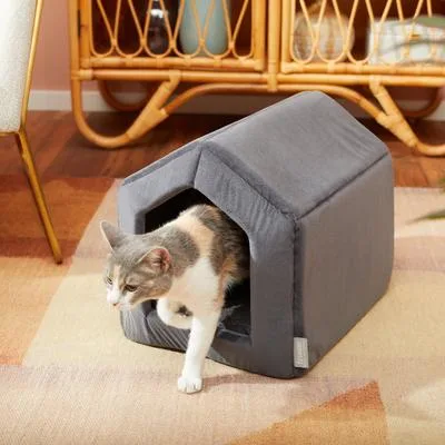 Frisco Velvet covered-house bed, Gray; 18 L x 14 W x 15 H in