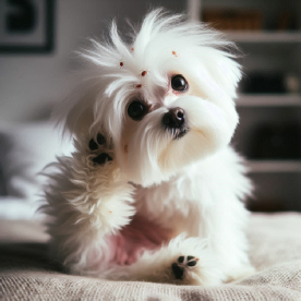 Illustration of a white Maltese scratching