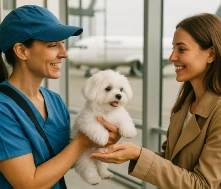 A puppy handoff scene from the Storybook homepage